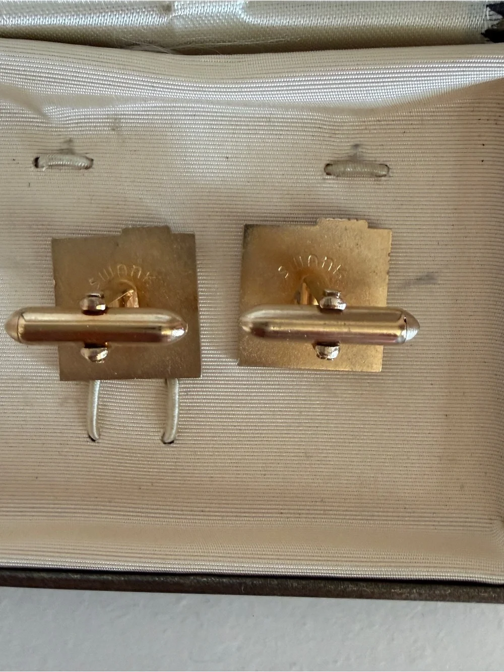 Vintage SWANK Gold Tone Square Cufflinks MCM Silver Ribbed Two-Tone